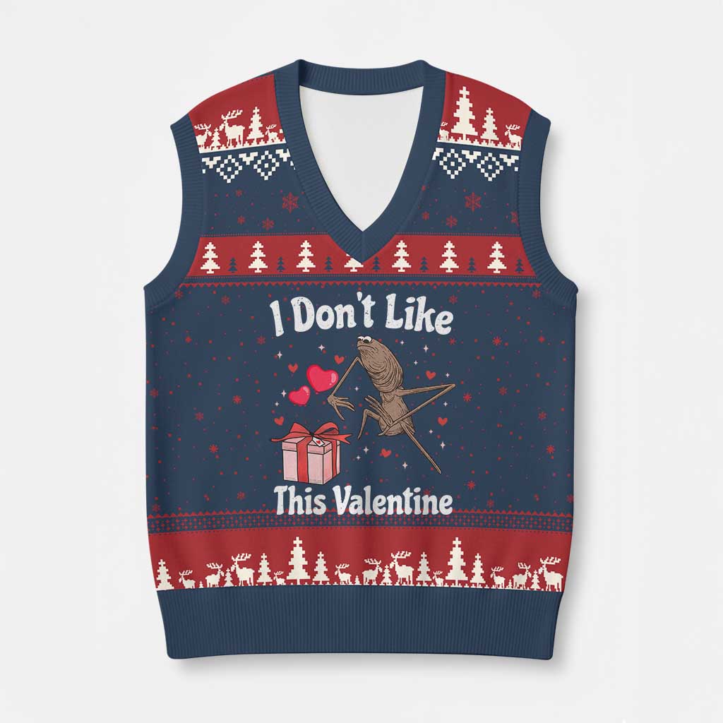 Marcus The Worm Meme V-Neck Knit Sweater Vest Funny Anti Valentines Day Sarcastic TS14 Navy Red Print Your Wear