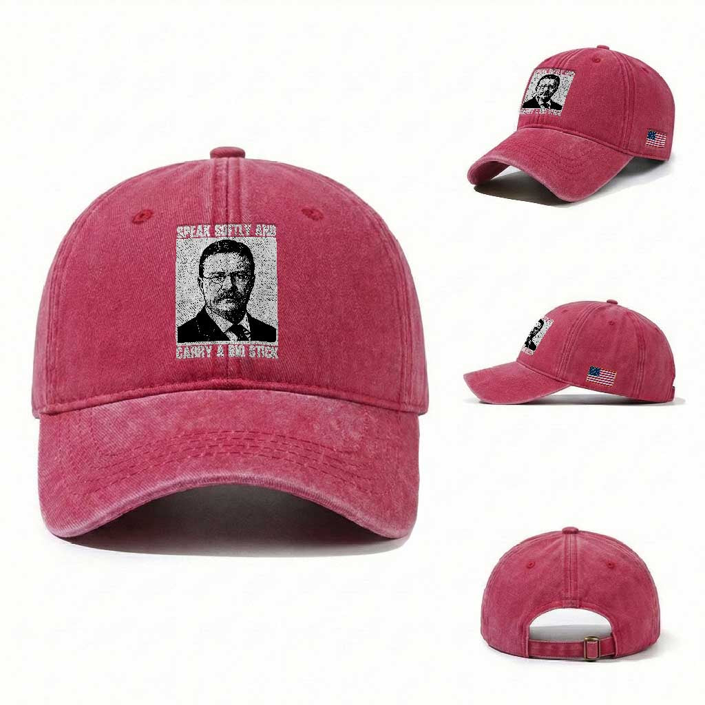 Theodore Roosevelt Quote Washed Cotton Baseball Cap Speak Softly and Carry A Big Stick TS14 Washed Cap Universal Fit Red Print Your Wear