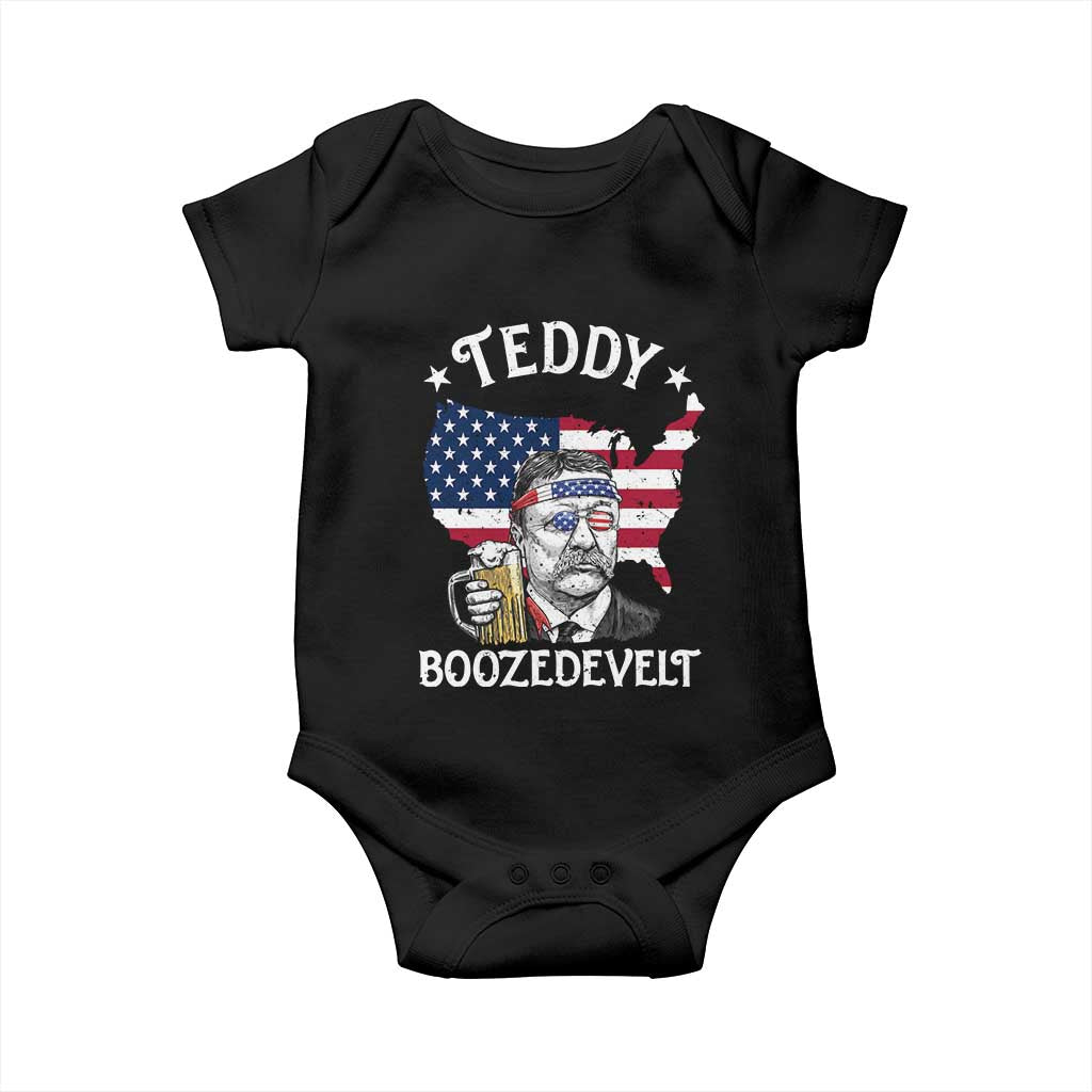 Teddy Boozedevelt Theodore Roosevelt Baby Onesie 4th Of July American Flag TS14 Black Print Your Wear