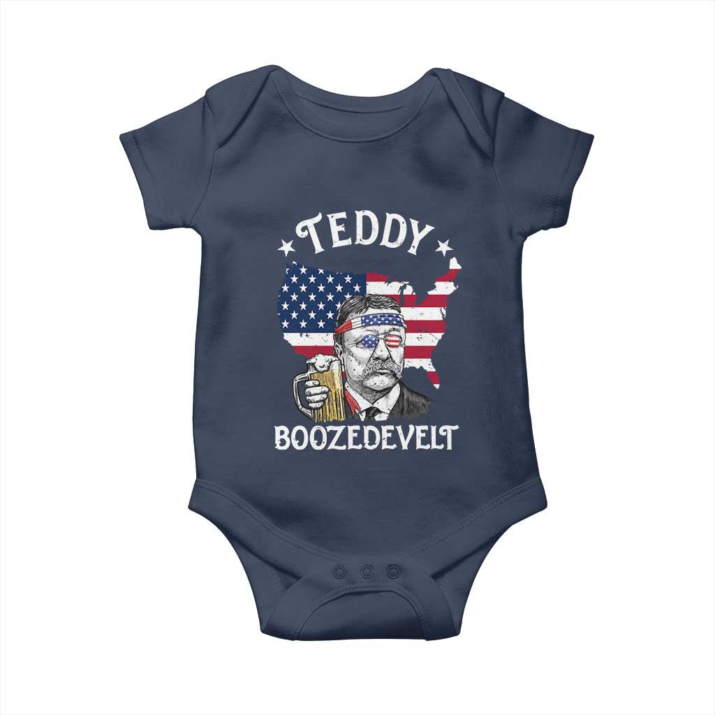 Teddy Boozedevelt Theodore Roosevelt Baby Onesie 4th Of July American Flag TS14 Navy Print Your Wear