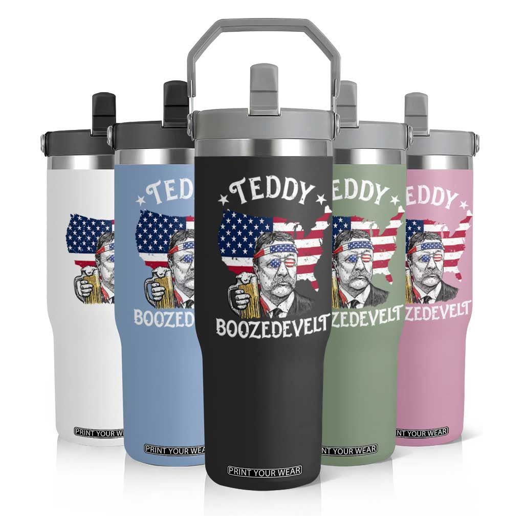 Teddy Boozedevelt Theodore Roosevelt Flip Straw Tumbler 4th Of July American Flag TS14 Print Your Wear