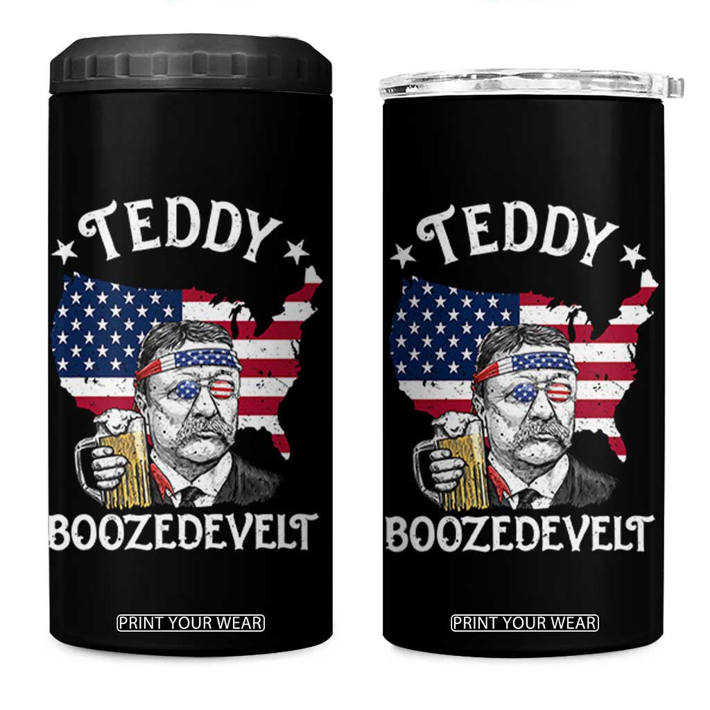 Teddy Boozedevelt Theodore Roosevelt 4 in 1 Can Cooler Tumbler 4th Of July American Flag TS14 One Size: 16 oz Black Print Your Wear