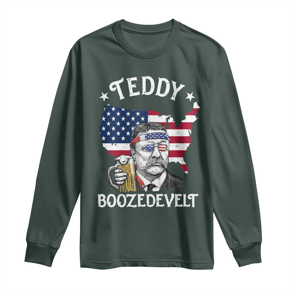 Teddy Boozedevelt Theodore Roosevelt Long Sleeve Shirt 4th Of July American Flag TS14 Dark Forest Green Print Your Wear