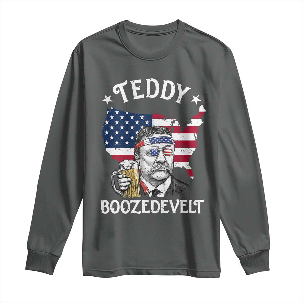 Teddy Boozedevelt Theodore Roosevelt Long Sleeve Shirt 4th Of July American Flag TS14 Dark Heather Print Your Wear