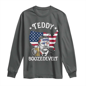 Teddy Boozedevelt Theodore Roosevelt Long Sleeve Shirt 4th Of July American Flag TS14 Dark Heather Print Your Wear