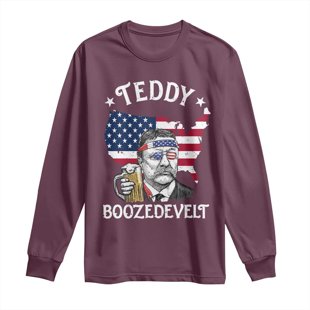 Teddy Boozedevelt Theodore Roosevelt Long Sleeve Shirt 4th Of July American Flag TS14 Maroon Print Your Wear