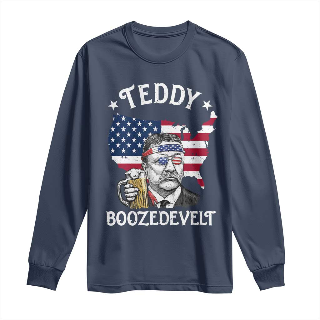 Teddy Boozedevelt Theodore Roosevelt Long Sleeve Shirt 4th Of July American Flag TS14 Navy Print Your Wear