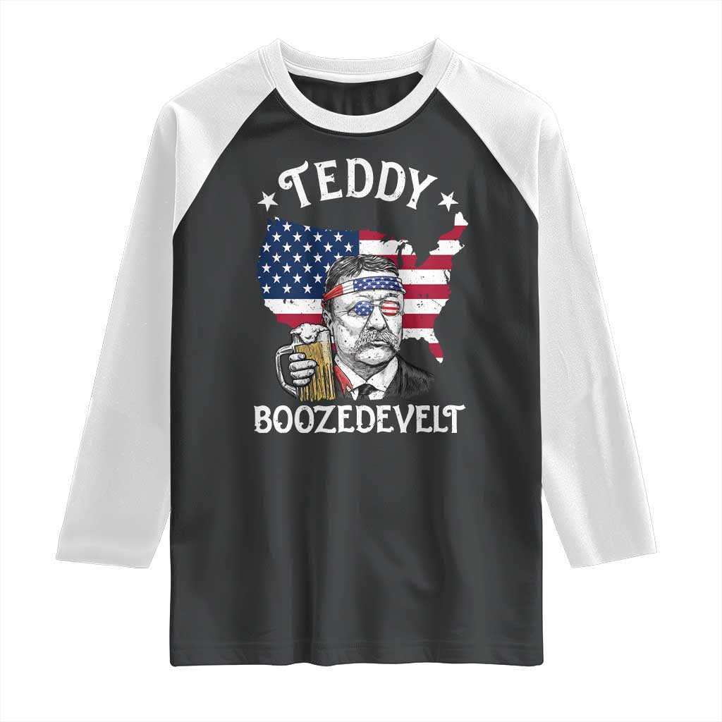 Teddy Boozedevelt Theodore Roosevelt Raglan Shirt 4th Of July American Flag TS14 Black White Print Your Wear