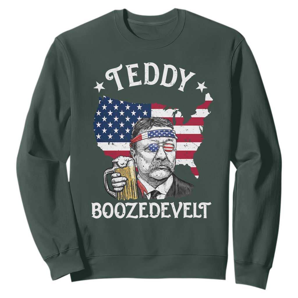 Teddy Boozedevelt Theodore Roosevelt Sweatshirt 4th Of July American Flag TS14 Dark Forest Green Print Your Wear