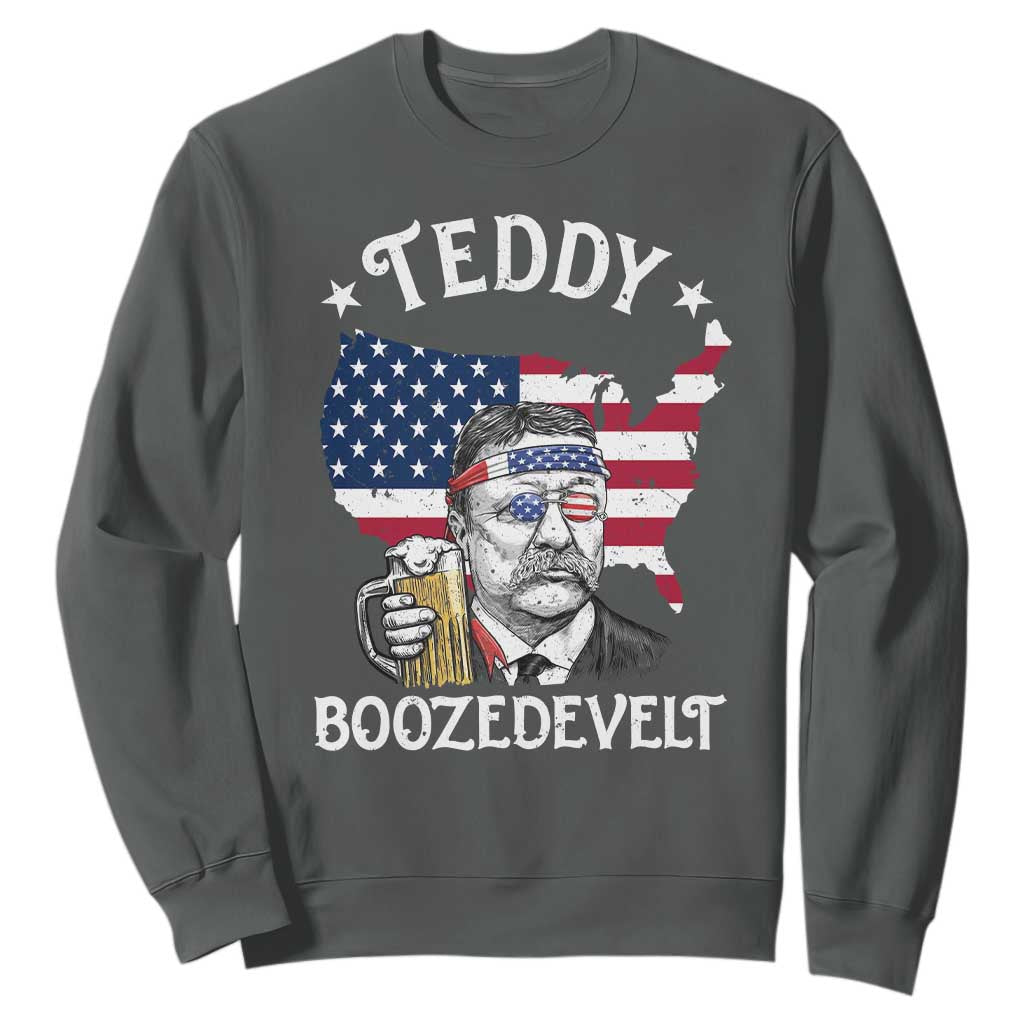 Teddy Boozedevelt Theodore Roosevelt Sweatshirt 4th Of July American Flag TS14 Dark Heather Print Your Wear
