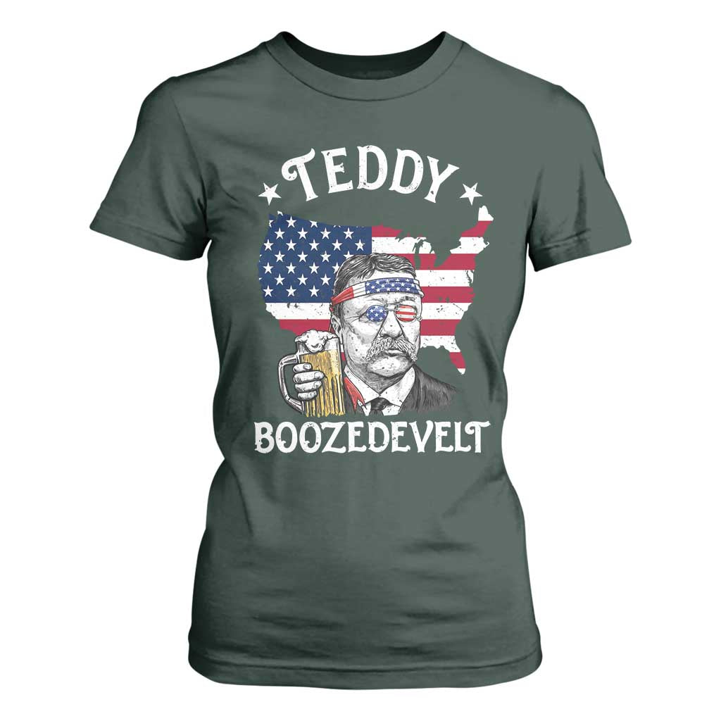 Teddy Boozedevelt Theodore Roosevelt T Shirt For Women 4th Of July American Flag TS14 Dark Forest Green Print Your Wear