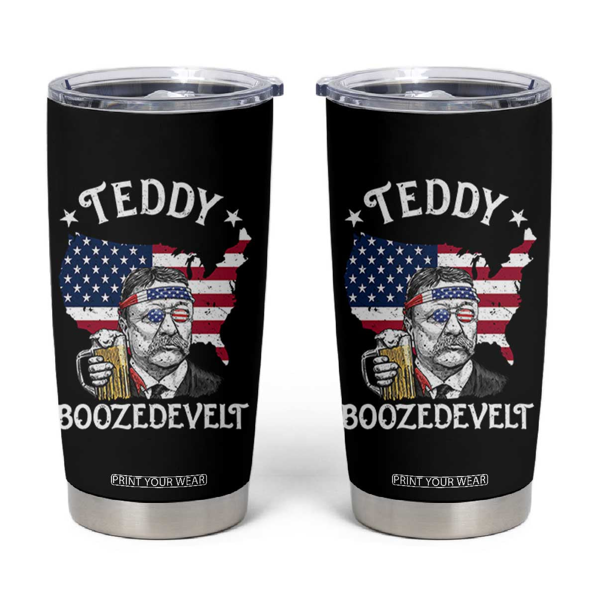 Teddy Boozedevelt Theodore Roosevelt Tumbler Cup 4th Of July American Flag TS14 Black Print Your Wear