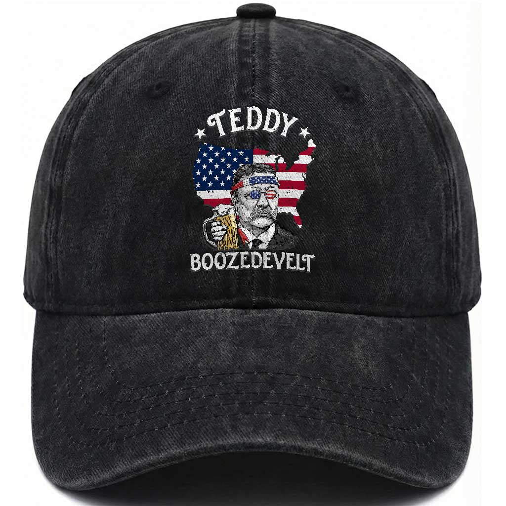 Teddy Boozedevelt Theodore Roosevelt Washed Cotton Baseball Cap 4th Of July American Flag TS14 Washed Cap Universal Fit Black Print Your Wear
