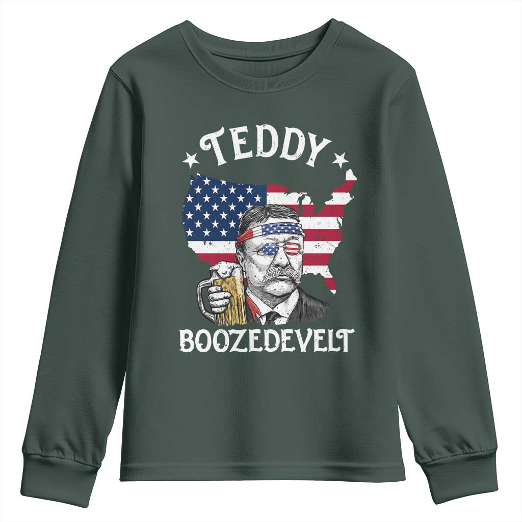 Teddy Boozedevelt Theodore Roosevelt Youth Sweatshirt 4th Of July American Flag TS14 Dark Forest Green Print Your Wear