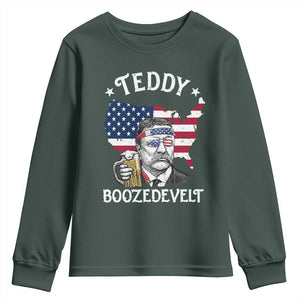 Teddy Boozedevelt Theodore Roosevelt Youth Sweatshirt 4th Of July American Flag TS14 Dark Forest Green Print Your Wear