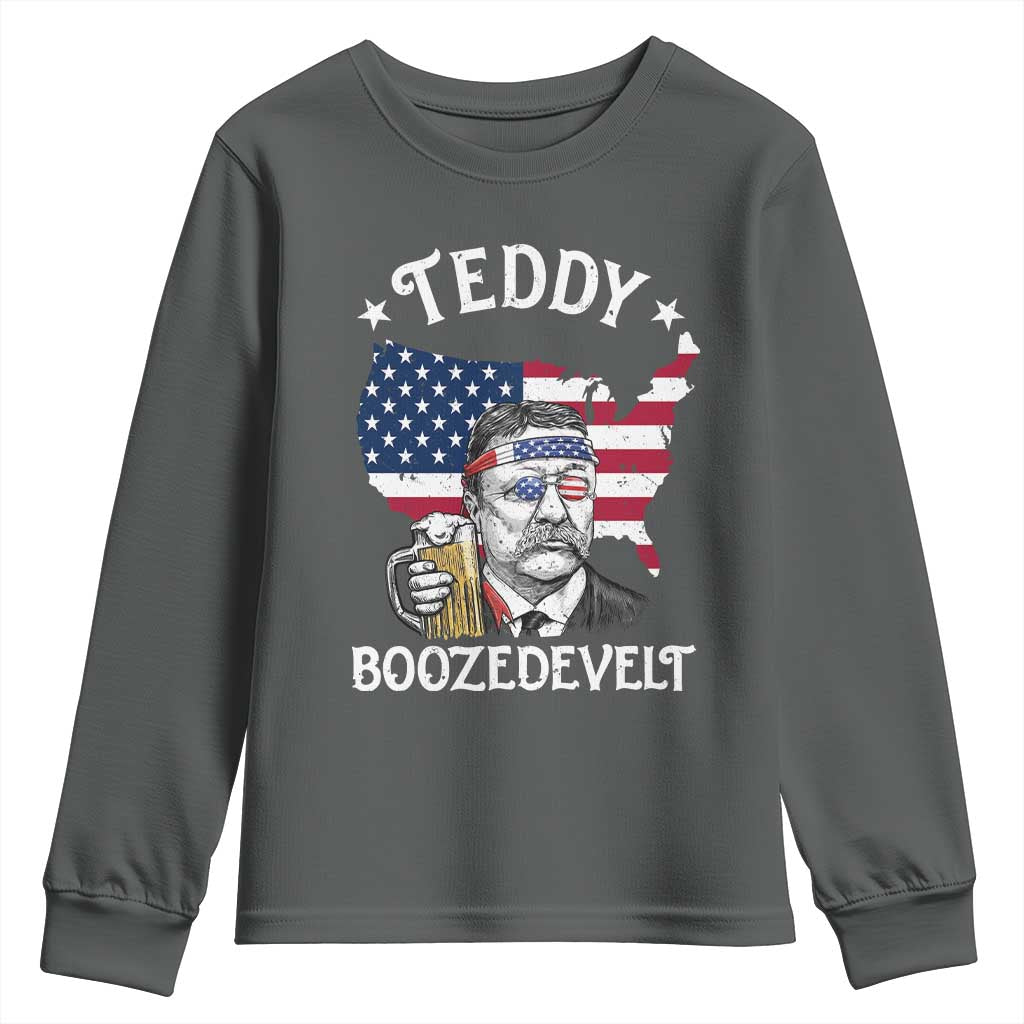 Teddy Boozedevelt Theodore Roosevelt Youth Sweatshirt 4th Of July American Flag TS14 Dark Heather Print Your Wear
