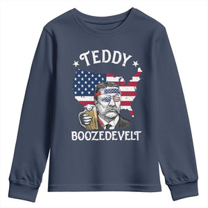 Teddy Boozedevelt Theodore Roosevelt Youth Sweatshirt 4th Of July American Flag TS14 Navy Print Your Wear