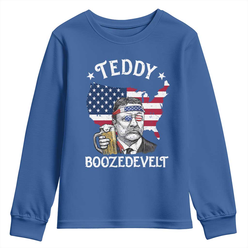 Teddy Boozedevelt Theodore Roosevelt Youth Sweatshirt 4th Of July American Flag TS14 Royal Blue Print Your Wear