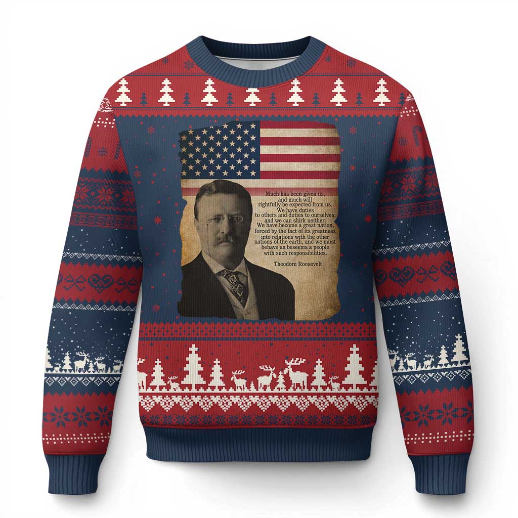 Theodore Roosevelt Quote Ugly Christmas Sweater American President History TS14 Navy Red Print Your Wear