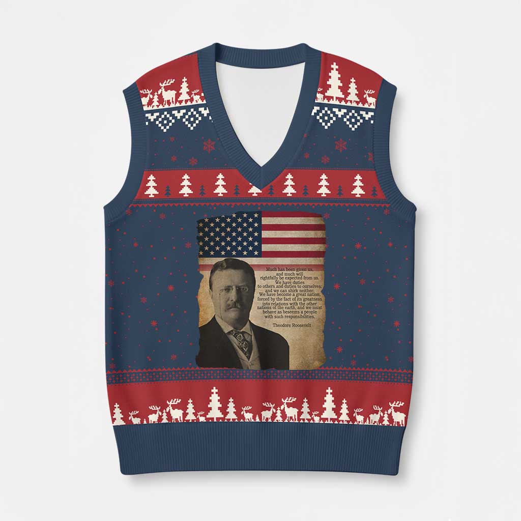 Theodore Roosevelt Quote V-Neck Knit Sweater Vest American President History TS14 Navy Red Print Your Wear