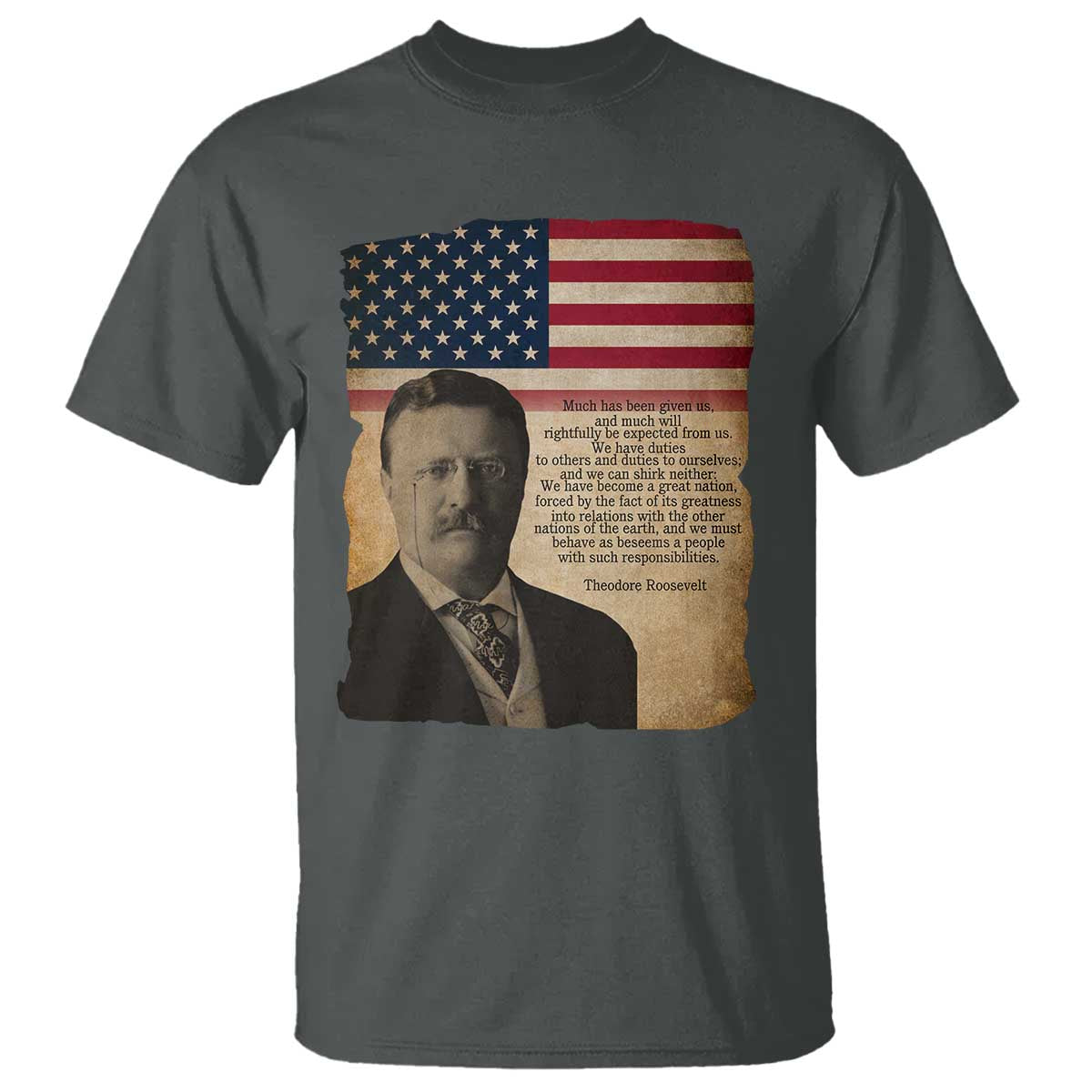 Theodore Roosevelt Quote T Shirt American President History TS14 Dark Heather Print Your Wear