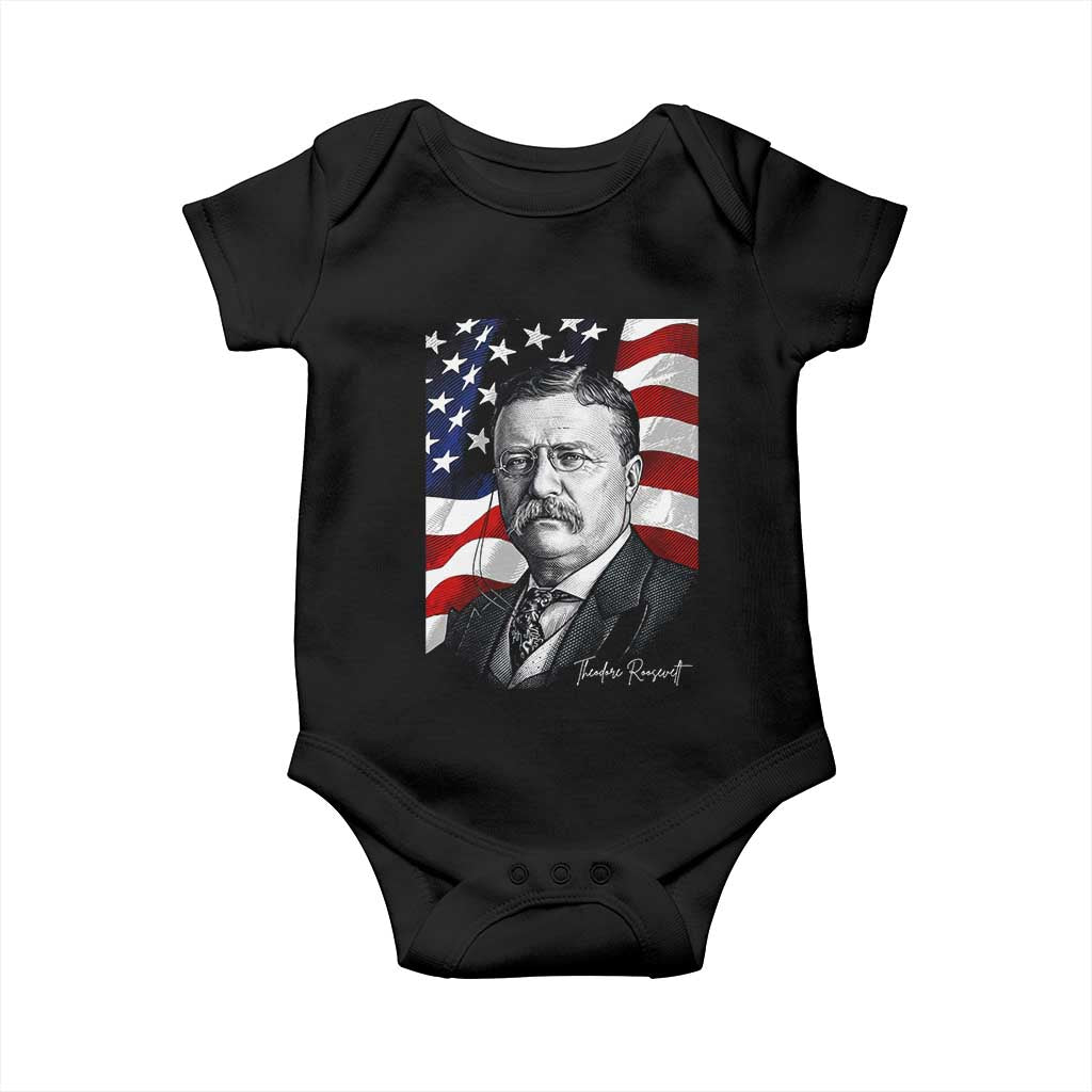 Theodore Roosevelt Patriotic American Flag President Baby Onesie TS14 Black Print Your Wear