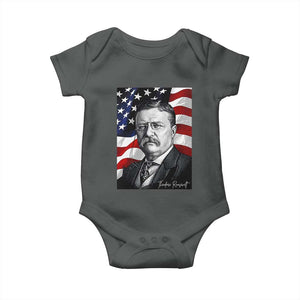 Theodore Roosevelt Patriotic American Flag President Baby Onesie TS14 Dark Heather Print Your Wear