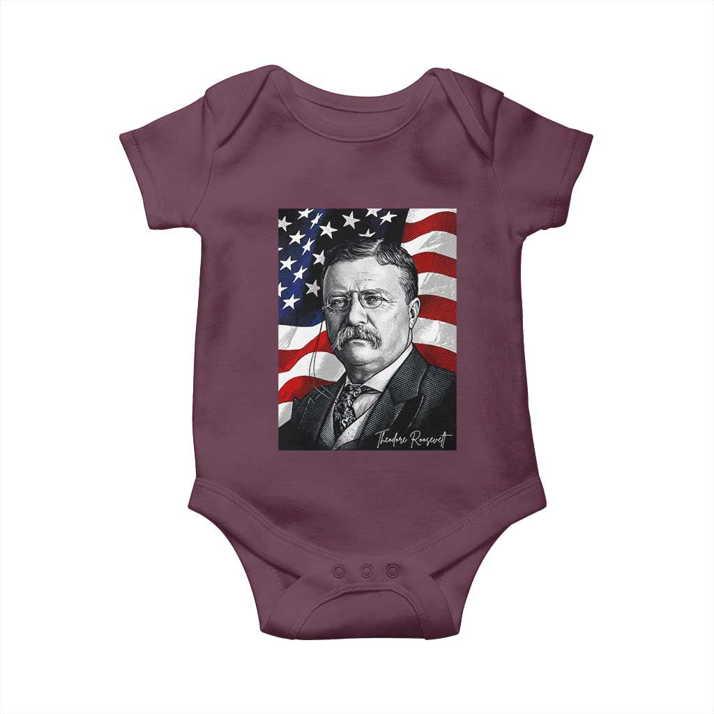 Theodore Roosevelt Patriotic American Flag President Baby Onesie TS14 Maroon Print Your Wear