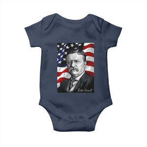 Theodore Roosevelt Patriotic American Flag President Baby Onesie TS14 Navy Print Your Wear