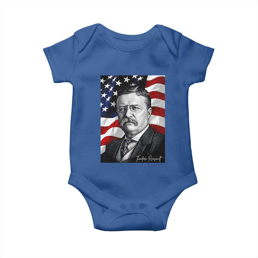 Theodore Roosevelt Patriotic American Flag President Baby Onesie TS14 Royal Blue Print Your Wear