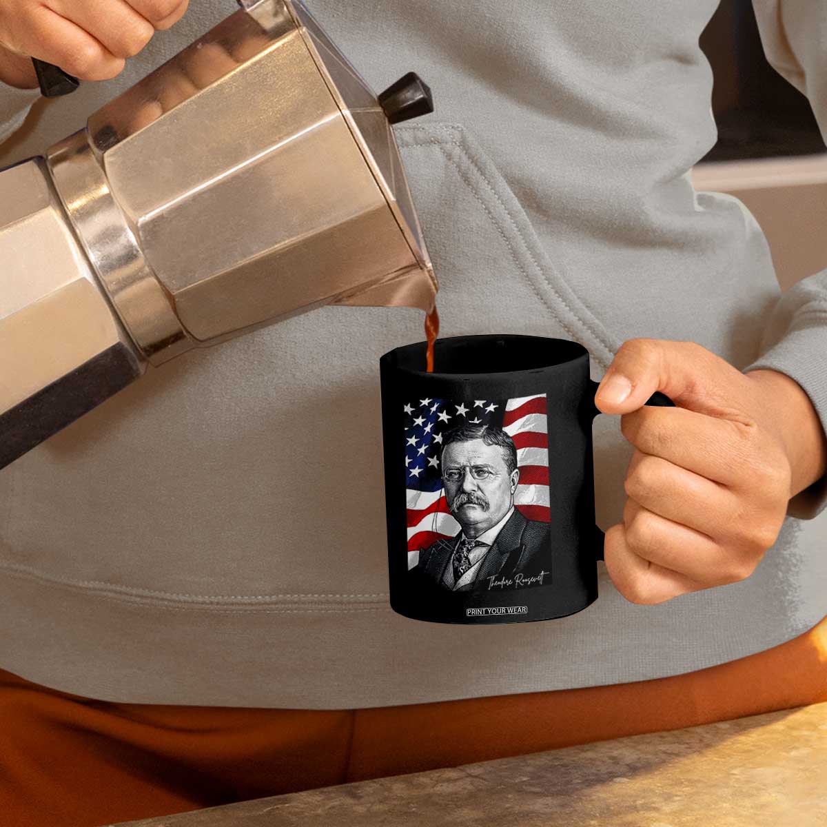 Theodore Roosevelt Patriotic American Flag President Coffee Mug TS14 Print Your Wear