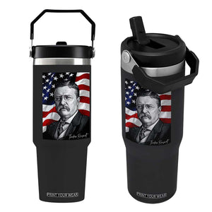 Theodore Roosevelt Patriotic American Flag President Flip Straw Tumbler TS14 One Size: 30 oz Black Print Your Wear