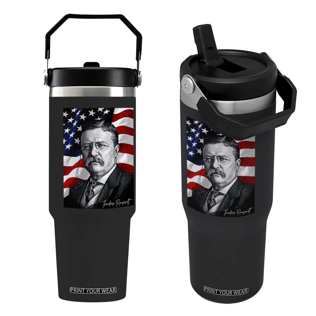 Theodore Roosevelt Patriotic American Flag President Flip Straw Tumbler TS14 One Size: 30 oz Black Print Your Wear