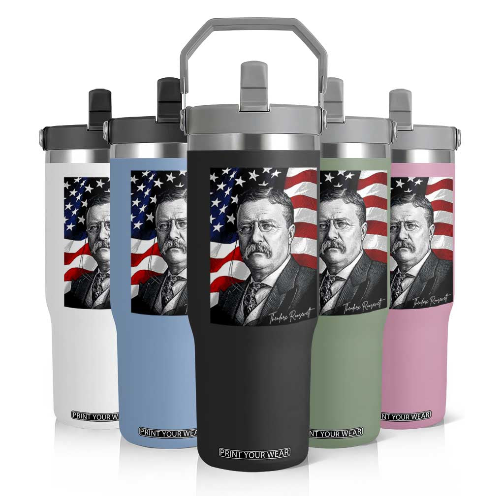 Theodore Roosevelt Patriotic American Flag President Flip Straw Tumbler TS14 Print Your Wear