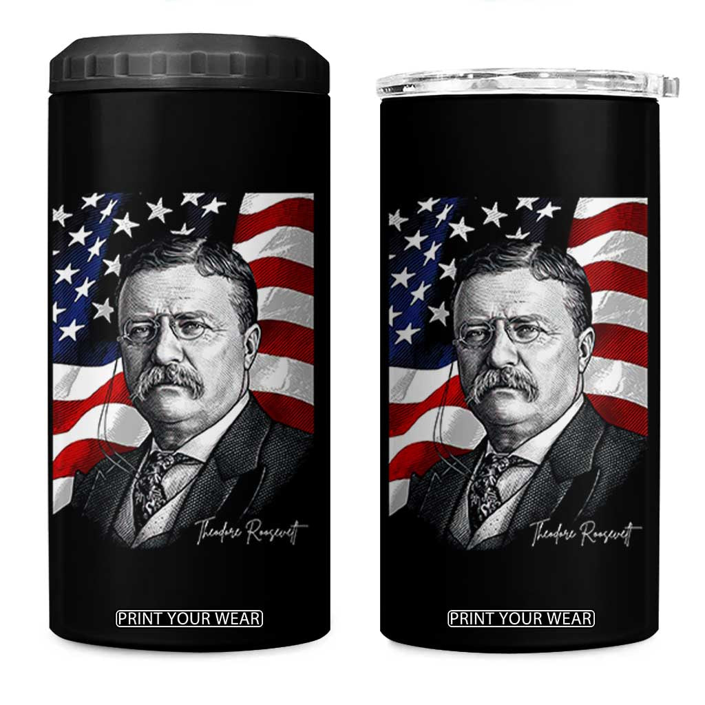 Theodore Roosevelt Patriotic American Flag President 4 in 1 Can Cooler Tumbler TS14 One Size: 16 oz Black Print Your Wear
