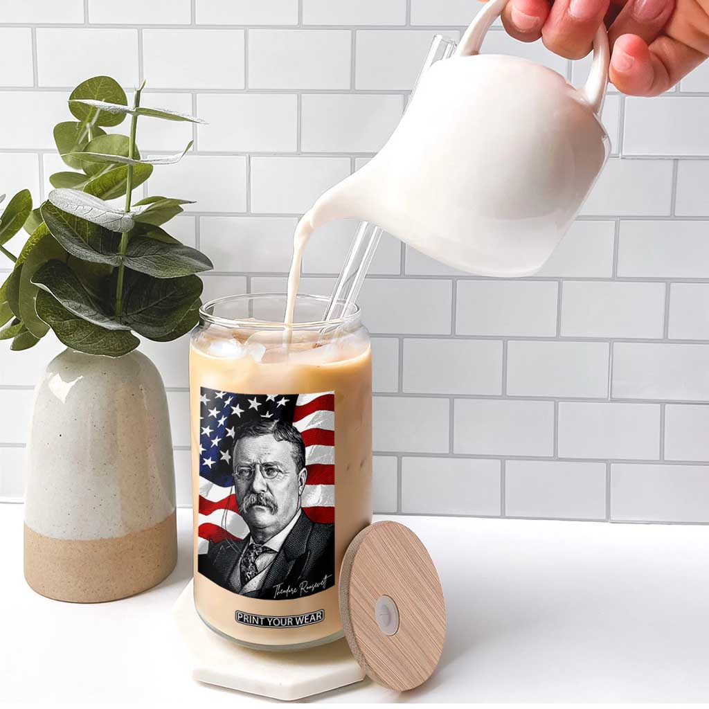 Theodore Roosevelt Patriotic American Flag President Glass Can TS14 Print Your Wear