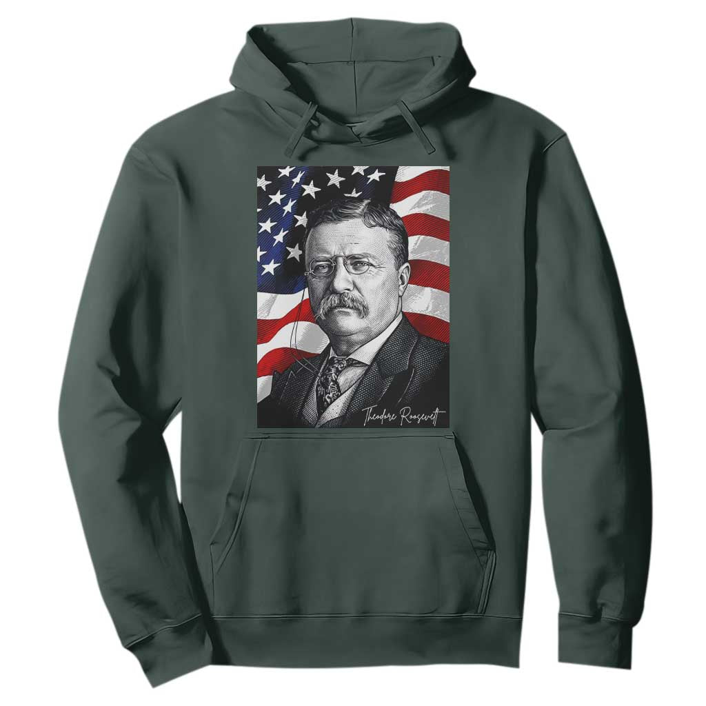 Theodore Roosevelt Patriotic American Flag President Hoodie TS14 Dark Forest Green Print Your Wear