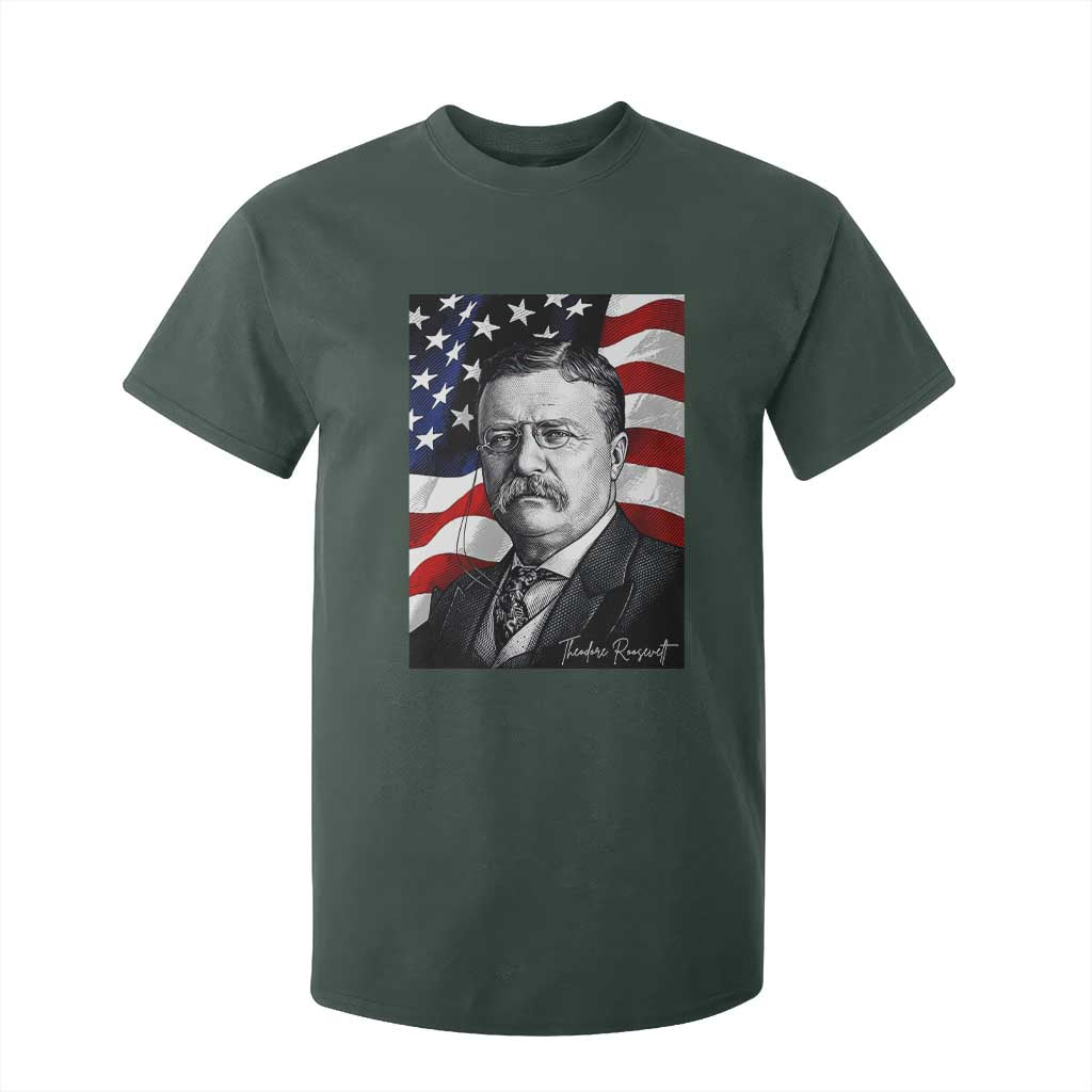 Theodore Roosevelt Patriotic American Flag President T Shirt For Kid TS14 Dark Forest Green Print Your Wear