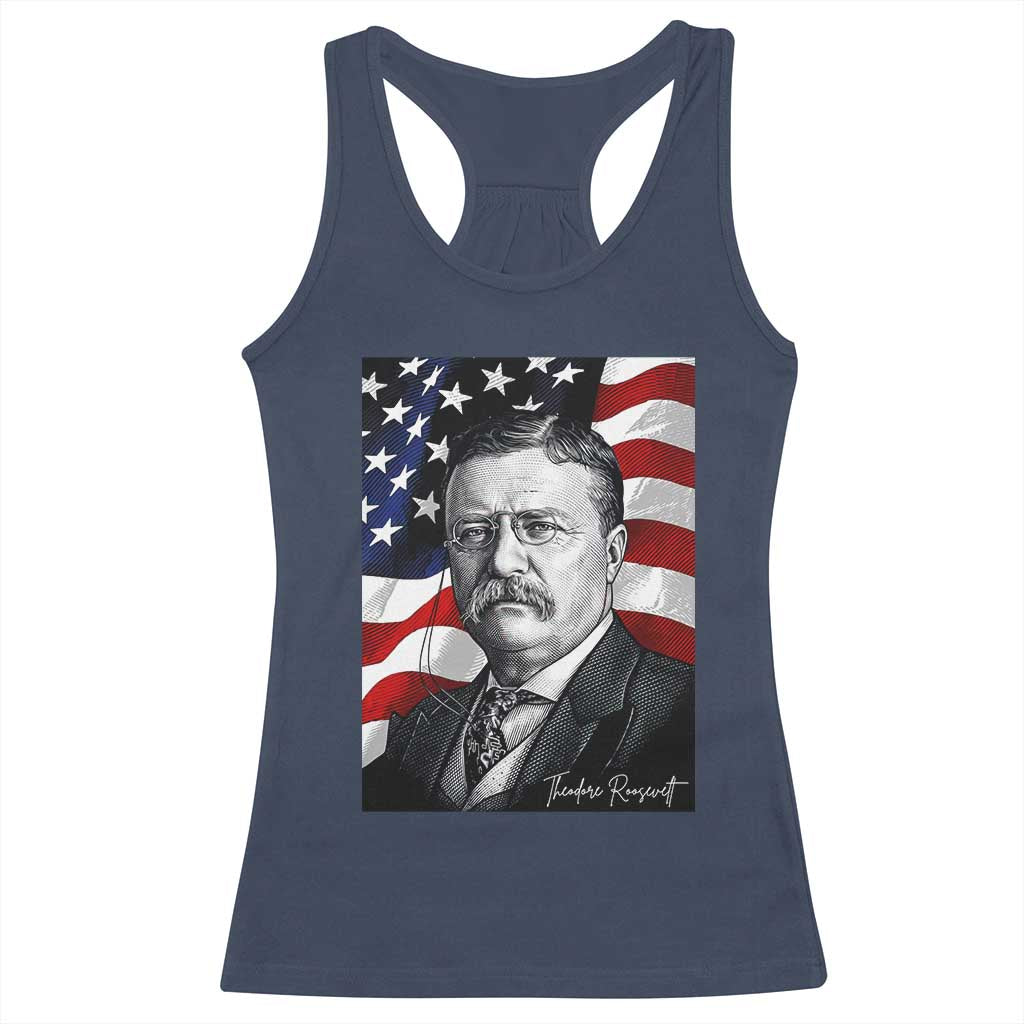Theodore Roosevelt Patriotic American Flag President Racerback Tank Top TS14 Navy Print Your Wear
