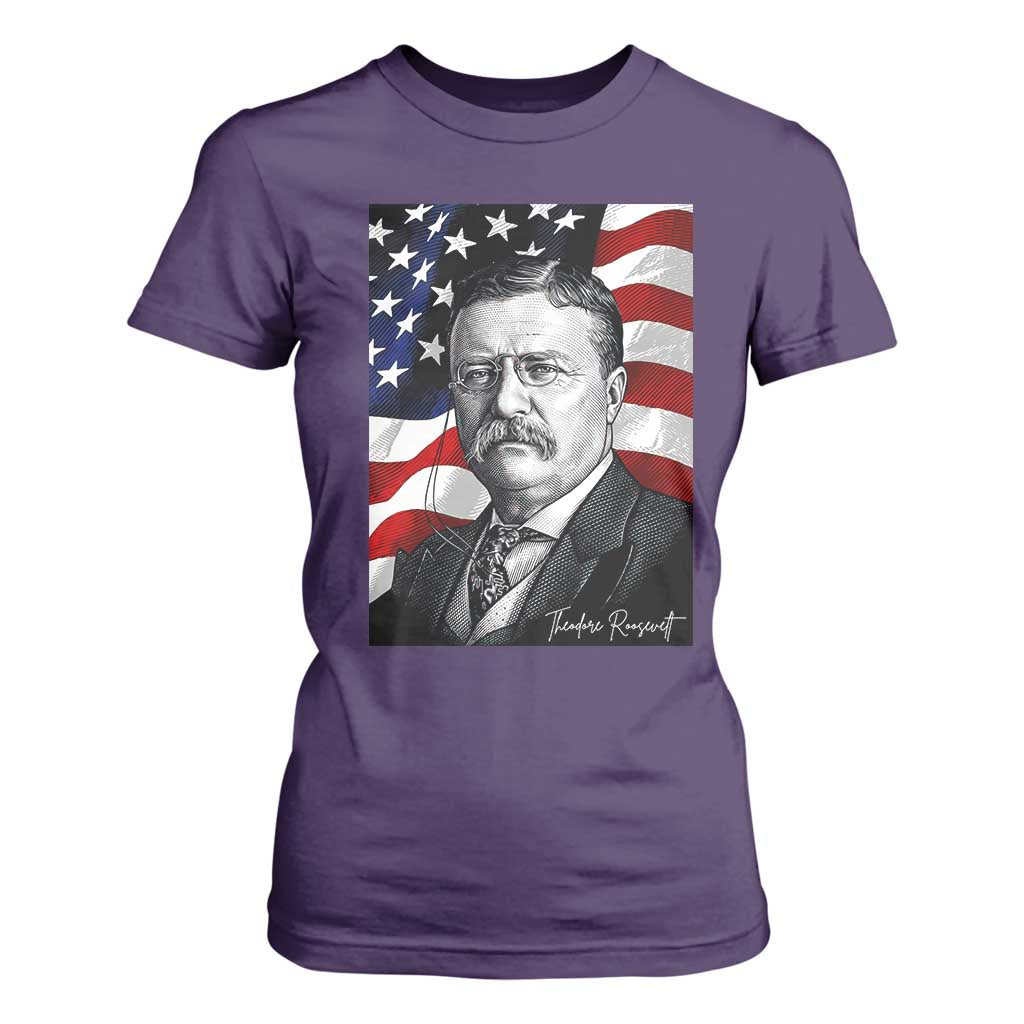 Theodore Roosevelt Patriotic American Flag President T Shirt For Women TS14 Purple Print Your Wear