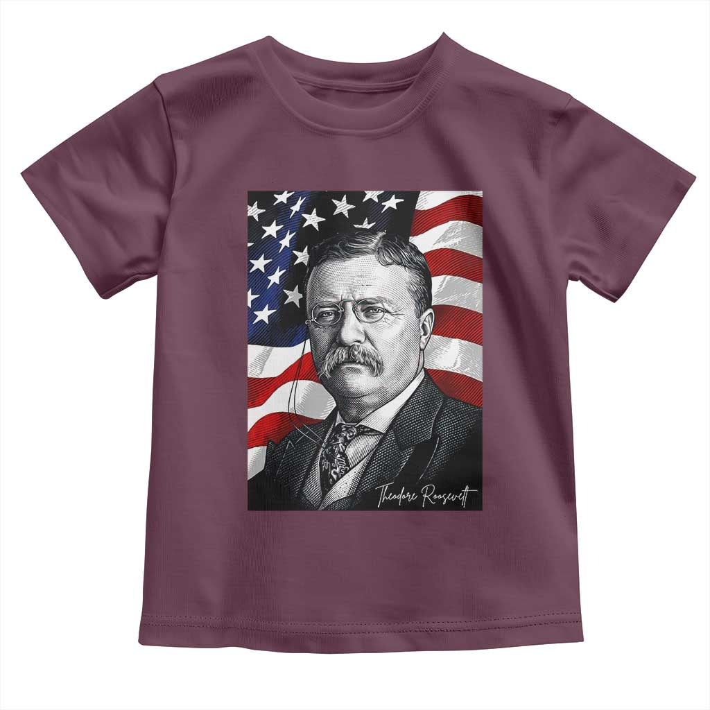 Theodore Roosevelt Patriotic American Flag President Toddler T Shirt TS14 Maroon Print Your Wear