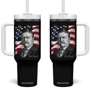 Theodore Roosevelt Patriotic American Flag President Tumbler With Handle TS14 One Size: 40 oz Black Print Your Wear