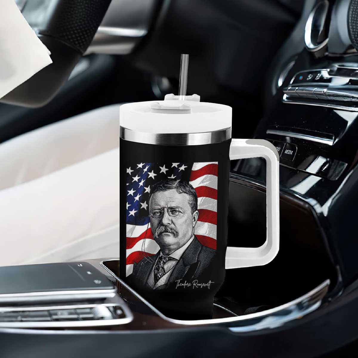 Theodore Roosevelt Patriotic American Flag President Tumbler With Handle TS14 Print Your Wear
