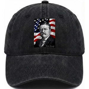 Theodore Roosevelt Patriotic American Flag President Washed Cotton Baseball Cap TS14 Washed Cap Universal Fit Black Print Your Wear