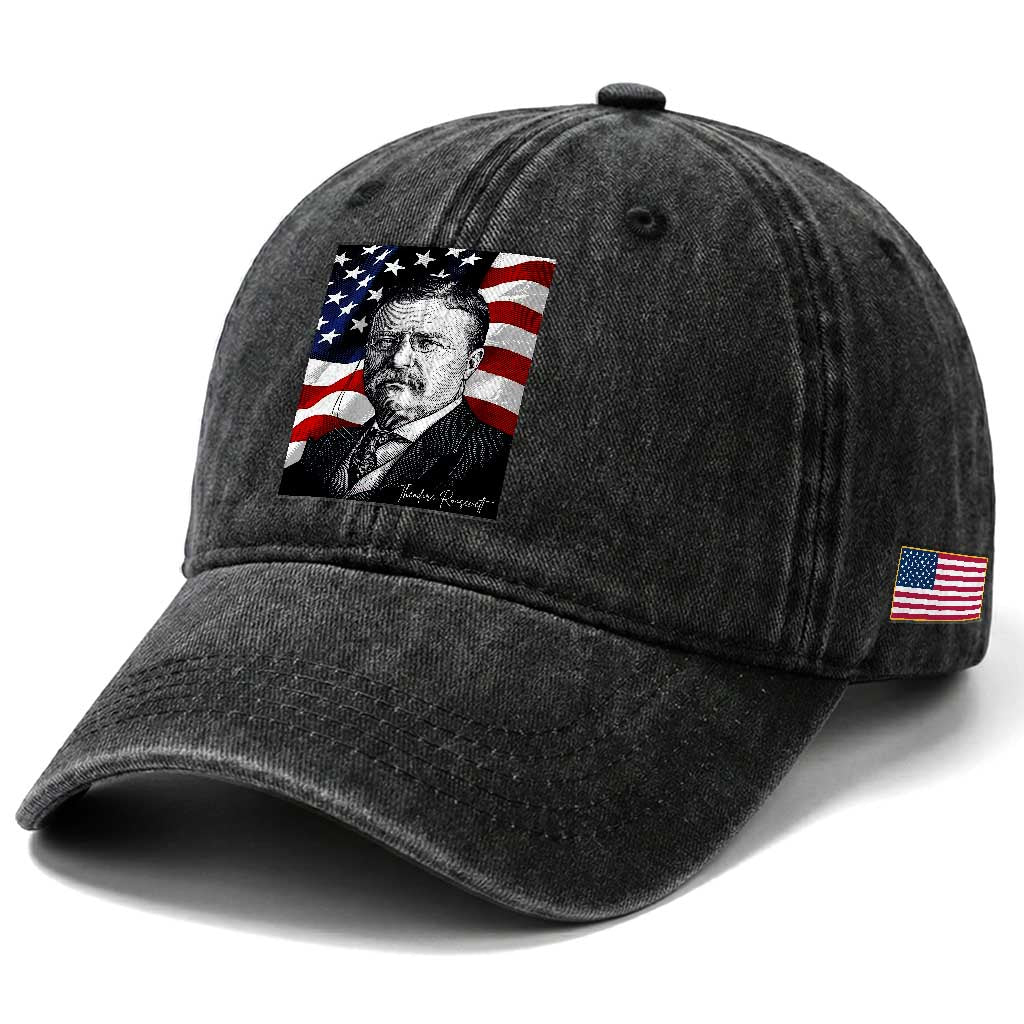 Theodore Roosevelt Patriotic American Flag President Washed Cotton Baseball Cap TS14 Print Your Wear