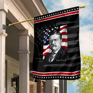 Theodore Roosevelt Patriotic American Flag President Garden Flag TS14 Distressed Black Red Print Your Wear