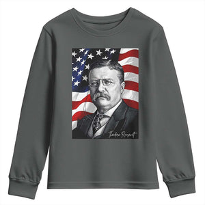 Theodore Roosevelt Patriotic American Flag President Youth Sweatshirt TS14 Dark Heather Print Your Wear