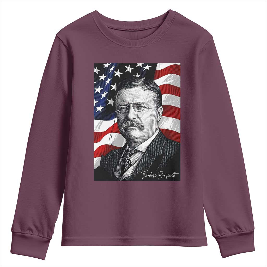 Theodore Roosevelt Patriotic American Flag President Youth Sweatshirt TS14 Maroon Print Your Wear