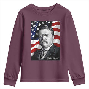 Theodore Roosevelt Patriotic American Flag President Youth Sweatshirt TS14 Maroon Print Your Wear
