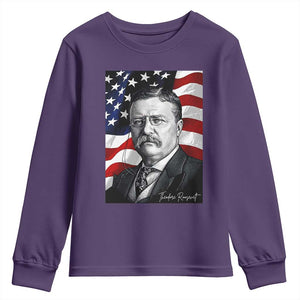 Theodore Roosevelt Patriotic American Flag President Youth Sweatshirt TS14 Purple Print Your Wear